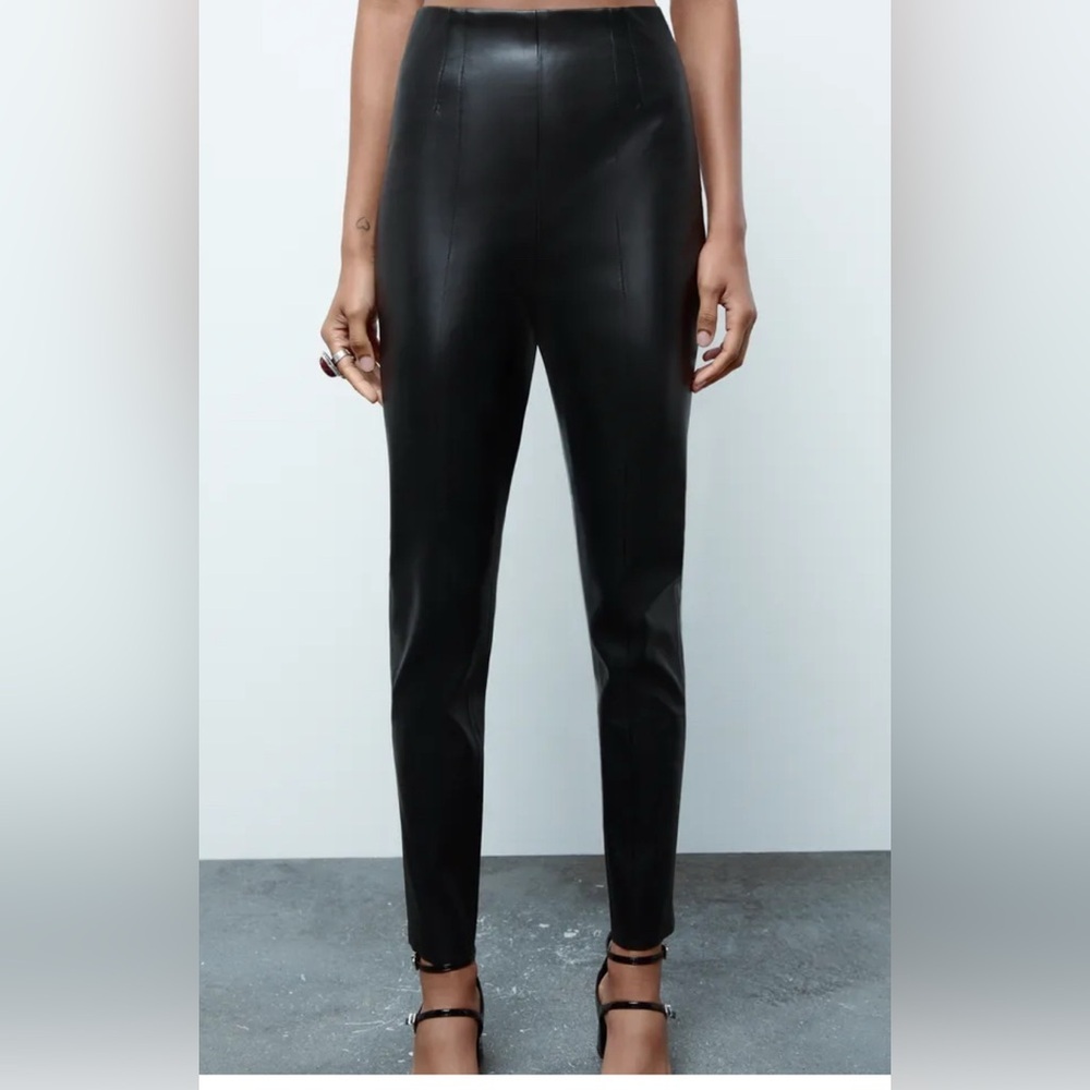 Zara Used Faux Leather Black Leggings